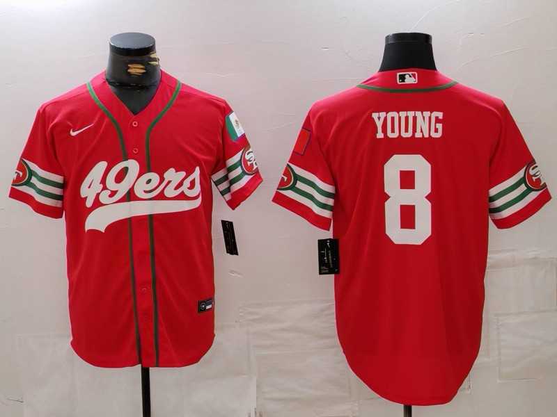 Mens San Francisco 49ers #8 Steve Young Red Mexico Cool Base Stitched Baseball Jersey